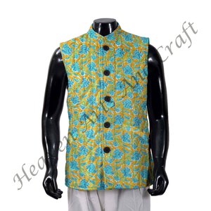 Veste Kantha ethnique matelassée à imprimé bloc à la main hiver manteau court en coton pour hommes veste en coton imprimé bloc en gros - Product Image 1