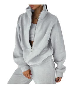 Sudadera extragrande de alta calidad con media cremallera, ropa de calle para mujer, chándal de algodón personalizado para mujer - Product Image 6