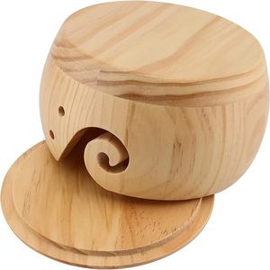 2 PCS Porte-bol en fil de bois, bol en bois massif pour crochet avec couvercle, support de boule de fil pour le tricot, 5.9 pouces - Product Image 4