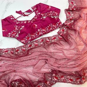 Bollywood Designer dernière tendance lourde nouveauté Georgette douce avec fil broderie Saree exportateur et approvisionnement indien - Product Image 1