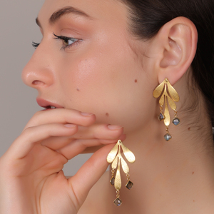 Dua ต่างหูห้อยสไตล์ลาบราดอไรต์ทองเหลืองทันสมัยทำด้วยมือชุบทอง18K เครื่องประดับงานแต่งงานสำหรับผู้หญิง - Product Image 6