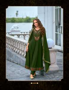 Dernière tenue de créateur, best-seller, costume Anarkali en soie Vichitra, pantalon et dupatta, broderie et travail manuel, exportateur mondial - Product Image 4