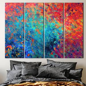 Décoration murale moderne et colorée : Tableau imprimé sur toile avec motif abstrait, 4P : encadré - Product Image 1