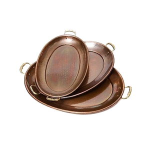 Vente en gros de plateau de service en cuivre poli antique de haute qualité en métal pur de forme ronde pour table décorative en bois - Product Image 1