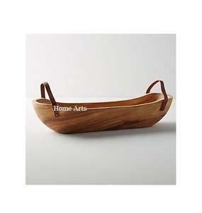 Cuenco de madera de Calidad exclusiva para servir ensaladas, cuenco de postre de tamaño personalizado y con forma con asas de cuero - Product Image 1