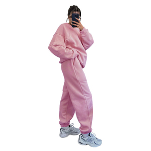 Oem Custom Logo Oversized Women Casual 2 Piece <b>Set</b> Stacked Jogger Sweatpants Hoodie <b>Set</b> Custom Hoodie Sweatpants Tracksuit - Product Image 1