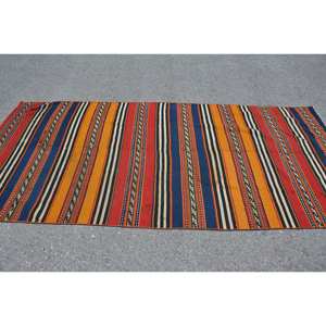 Vintage 44X94 pieds turc rouge bleu laine tapis classique grande surface ethnique Patchwork Design Latex couloir Rectangle abstrait chambre - Product Image 3