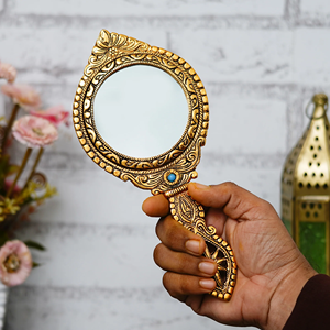 Miroir à main de maquillage personnel élégant et décoratif avec poignée Miroir de courtoisie de salon pour femmes/hommes Cadre en métal - Product Image 2