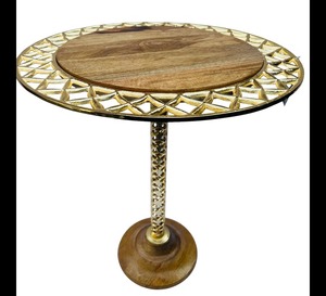 Modern Design <b>Side</b> <b>Table</b> With Mango Wood Top & Base with Aluminium <b>Gold</b> Plated Pipe Frame - Product Image 1