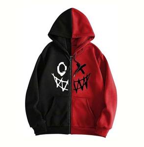 Men's Zip up Hoodies Solid Pattern Long Sleeve Pullover <b>Sweatshirt</b> with Front Logo Western Streetwear Graphic Hoodie - Product Image 1