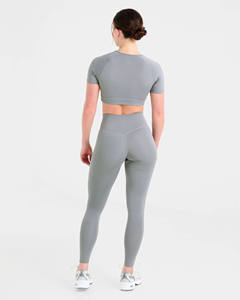 OEM Latest Design High <b>Waist</b> Grey Compression <b>Leggings</b> With <b>V</b> Shaped Back Elastic <b>Waist</b> Gym Workout Wear Yoga <b>Leggings</b> For Women - Product Image 4