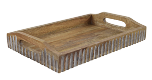 Plateau de service rectangulaire en bois avec poignées à bordure sculptée - Product Image 3