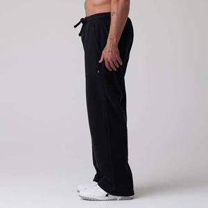 Pantalon de survêtement en coton noir vierge personnalisé de haute qualité taille élastique décontracté jambe large baggy hommes droit incurvé rayé - Product Image 2