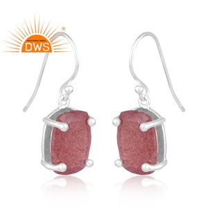 Meilleure vente en argent Sterling naturel fraise Quartz pierres précieuses balancent boucle d'oreille bijoux personnalisés pour les femmes cadeau pour elle - Product Image 2