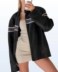 Mujer-Chaqueta informal de cuero de moda al aire libre con bolsillos laterales/logotipo personalizado - Product Image 4