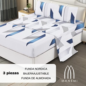 Set copripiumino moderno a righe in 100% poliestere, 3 pezzi, con lenzuolo con angoli e federa, lavabile, biancheria da letto di lusso per la casa - Product Image 3