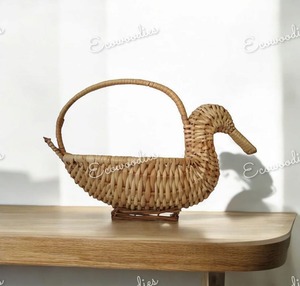Handcrafted Bamboo & Wood Duck Shape Tokri Wicker <b>Basket</b> for Fruits & More Decorative Handmade For <b>Toys</b> With Handle - Product Image 2