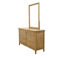Commode à 6 tiroirs en bois de peuplier ADELA avec miroir, style contemporain, écologique, durable, en fer, autoportante, pour chambre à coucher, facile à assembler