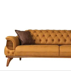 आधुनिक चेस्टरफ़ील्ड काउच सेट तीन सीटों वाला लक्ज़री सोफा, कुर्सी पीला 2-पीस