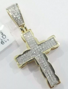 Pendentif en argent sterling plaqué or 14 carats, 2 pièces, serti de diamants naturels, motif hibou et croix, style classique, pour enfants et hommes, religieux, hindouisme - Product Image 6