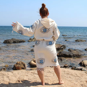 Albornoz turco de algodón con capucha bata negligé secado rápido manga larga suave mujeres hombres buena calidad hogar Sauna playa tamaño opción - Product Image 1