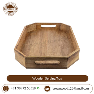 Élégant plateau de service octogonal en bois d'acacia fait à la main, parfait pour la maison, la table à manger, la cuisine, le fournisseur indien. - Product Image 3