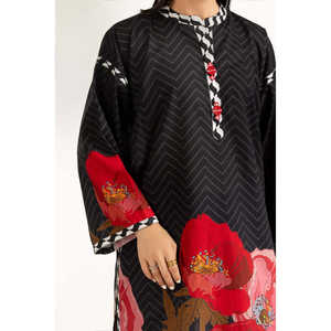 ชุดเซ็ตเสื้อผ้าลำลองสีดำพิมพ์ลายผ้าแคมบริคสำหรับผู้หญิง ไซส์ XXS/XS ผ้าเครปสำหรับฤดูใบไม้ผลิ/ฤดูร้อน ชุดสองชิ้นพร้อมเสื้อดีไซน์สวย - Product Image 6