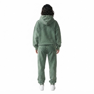 Custom Washed Oversized Hoodie and <b>Jogger</b> Sweatpants Set <b>Women</b> Cotton <b>Fleece</b> Streetwear Tracksuit OEM ODM - Product Image 2