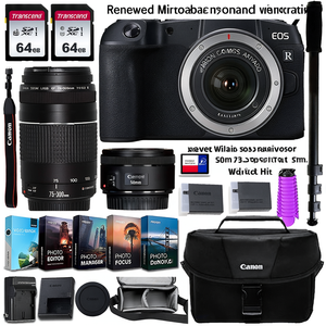 Appareil photo hybride reconditionné avec capteur CMOS HD, objectif portrait STM 50 mm, kit objectif téléobjectif 75-300 mm et pack d'accessoires, carte mémoire SD - Product Image 2