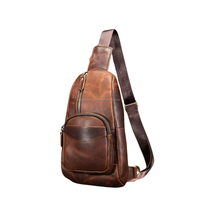 Sacs à bandoulière vintage décontractés en cuir véritable pour hommes, sacs de poitrine à la mode, pochette bandoulière portable