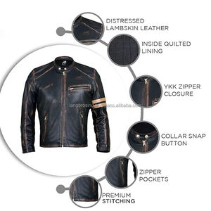 Chaqueta de motocicleta Vintage Cafe Racer de alta calidad para hombre, estilo motorista desgastado, manga larga, cuero genuino, invierno, a prueba de viento - Product Image 6