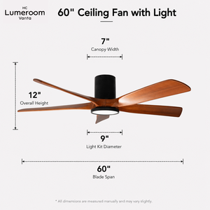 Ventilateur de plafond encastré de 60 pouces avec lumière, pales en bois massif, télécommande APP, moteur DC silencieux, LED dimmable – En stock aux États-Unis - Product Image 4