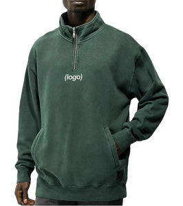 Unisex Vintage Pullover 14 <b>Zip</b> Cotton <b>Sweatshirt</b> Long Sleeve Mock Neck with Quarter <b>Zip</b> Hood Customizable <b>Half</b> <b>Zip</b> Blank for <b>Men</b> - Product Image 3