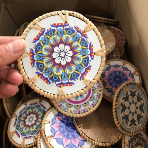 Rattan Bamboo Charger Dishes & Plates Eco-friendly Handmade Set 6 Rattan <b>Coasters</b> Mix <b>Ceramic</b> - Product Image 5