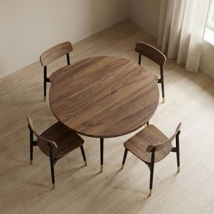 Table à manger ronde en pin massif avec pieds en métal, 4 places, table en bois écologique pour la salle à manger et la cuisine - Product Image 1