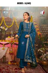 Fantaisie Evergreen Designer Outfit Viscose et Nylon Kurti Pant Broderie lourde et travail manuel avec Dupatta Online Shopping India - Product Image 3