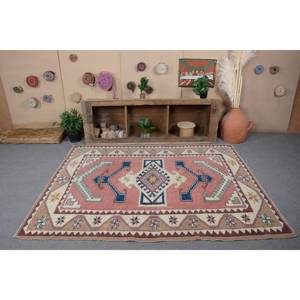 Tapis Kilim turc vintage 5.5 x 7.3ft rouge bleu Patchwork Design fait à la main tissage plat support en Latex pour couloir espace Rectangle - Product Image 2