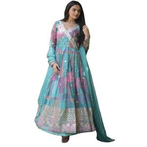 Robe Anarkali en satin de soie fantaisie pour femmes FABZONE L40, tenue traditionnelle indienne pour occasions spéciales - Product Image 1