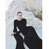 Robes de soirée élégantes en gros DANNY DRAPED LONG DRESS à manches longues 95% Acétate 5% Spandex Robes pour femmes à manches longues