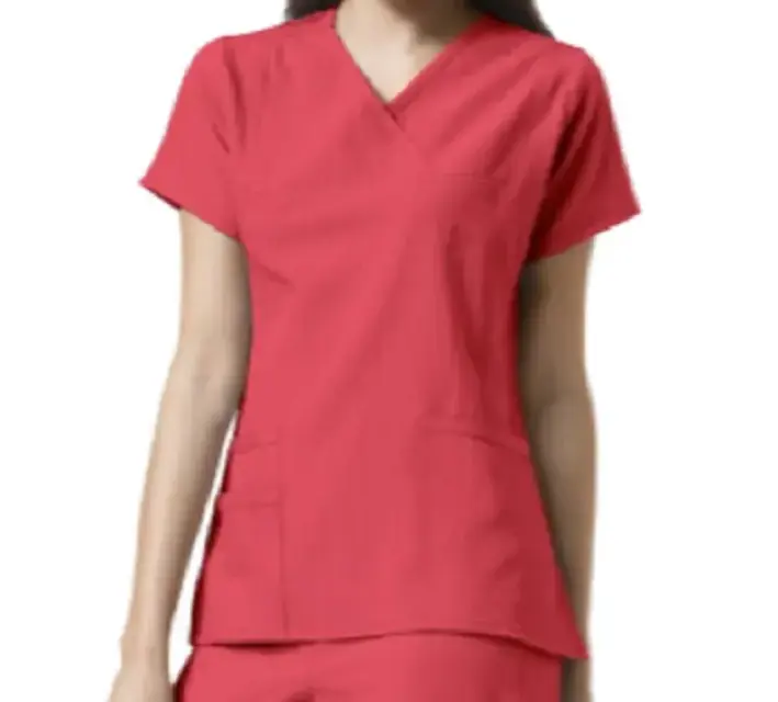 Top uniforme da infermiera di colore adorabile con Design a Y-collo e Multi tasche Scrub Wear uniforme medica del personale ospedaliero a basso prezzo