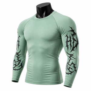<b>Custom</b> Men’s Long Sleeve <b>Compression</b> <b>Shirt</b> Printed Sleeve <b>Design</b> Quick Dry Gym Fitness Rash Guard Athletic Performance Wear - Product Image 3
