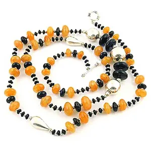 Collar con Colgante Elegante, Piedra Preciosa Naranja y Negra, Plata de Ley, Joyería para Mujer - Product Image 2