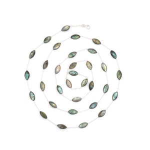 สร้อยคอยาวทำด้วยมือเงินแท้สีเงินสเตอร์ลิง925อัญมณีเหลี่ยมเพชรพลอยสองชั้นของขวัญที่ทันสมัยสำหรับเธอ - Product Image 2