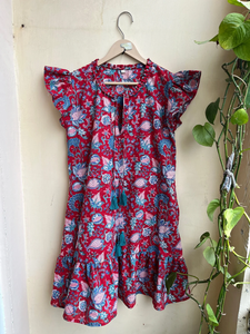 Mini vestido de mujer con estampado de bloque de mano Boho Floral Halter vestido de algodón de verano con decoración de borlas 100% algodón - Product Image 6