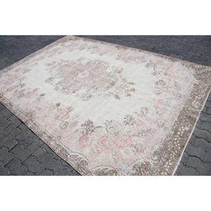 Tapis vintage 7x9,9 pieds, grand tapis turc, tapis persan blanc - Product Image 2
