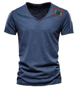 T-shirt formel en coton tricoté 100 % à col en V, respirant, à manches courtes, uni, 180 grammes, avec logo imprimé sérigraphié sur le devant - Product Image 5