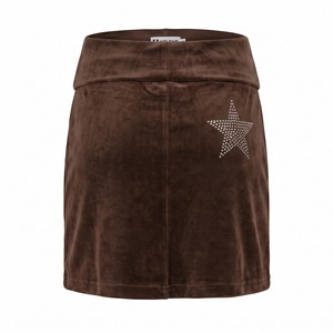 Custom Women Velour Mini <b>Skirt</b> <b>Low</b> <b>Rise</b> Fold Over Waistband Rhinestone Star Y2K <b>Skirt</b> OEM Wholesale - Product Image 2