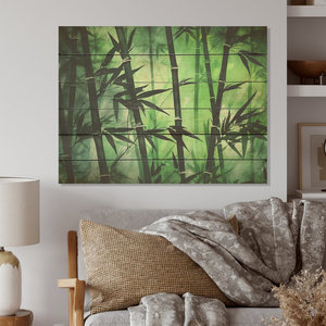 Art mural en bois foncé et clair vert bambou pour la décoration intérieure et les espaces zen Panneaux muraux en bois - Product Image 1