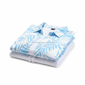 ชุดเซ็ตพิมพ์ลายดอกไม้สำหรับผู้ชายแบบ OEM - เสื้อแขนสั้นลายใบไม้สีน้ำเงินและกางเกงขาสั้นสีขาว ชุดฤดูร้อน 2 ชิ้น - Product Image 4