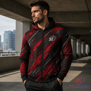 Vente en gros de sweats à capuche graphiques personnalisés Crimson Carbon avec fermeture éclair intégrale, streetwear, sweat-shirt, veste de mode OEM ODM, fabricant de logos - Product Image 6